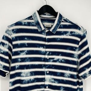 Civil Society Naxos Button Up Knit Shirt (Marbled Indigo) size L 100% Cotton EUC